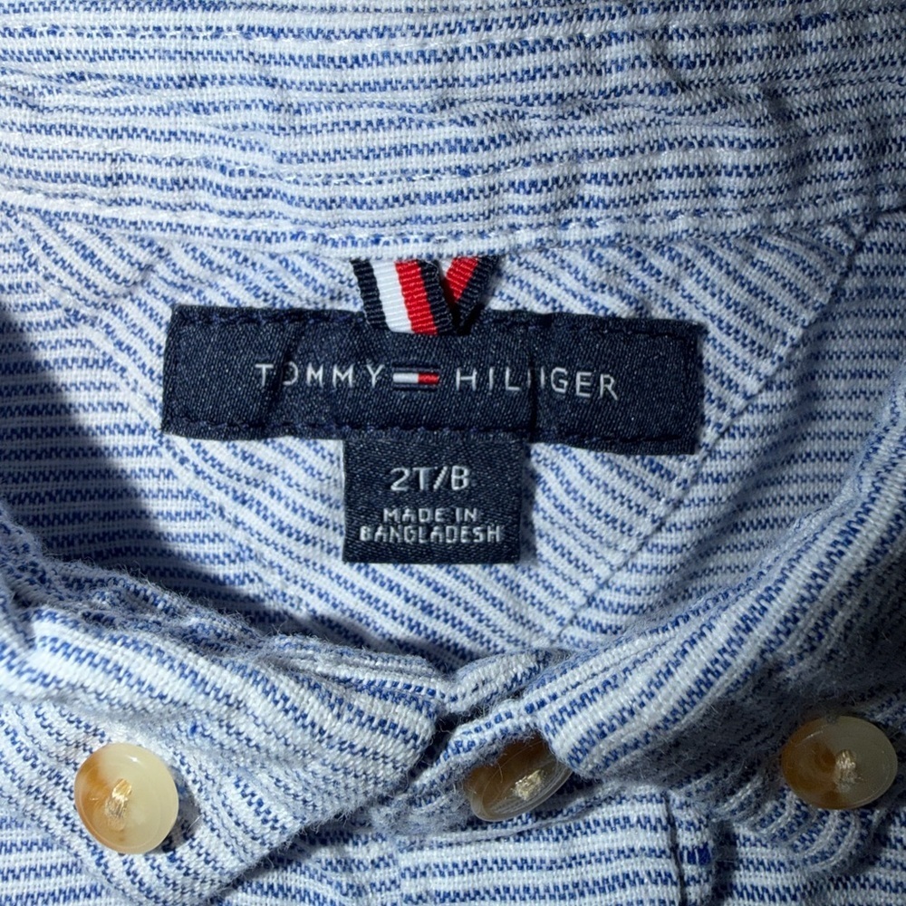 TOMMY HILFIGER Toddler Boy's Long Sleeve Button Down Blue/White Shirt Size 2T - Picture 5 of 7